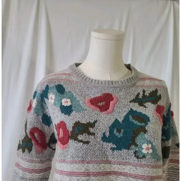 Sundance Womens Wool Blend Gray Bold Botanic Embroidered Sweater Small - Picture 4 of 10